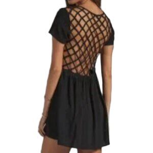 Evil Twin Cage Back Short Sleeve Babydoll Mini Dress Black Size M